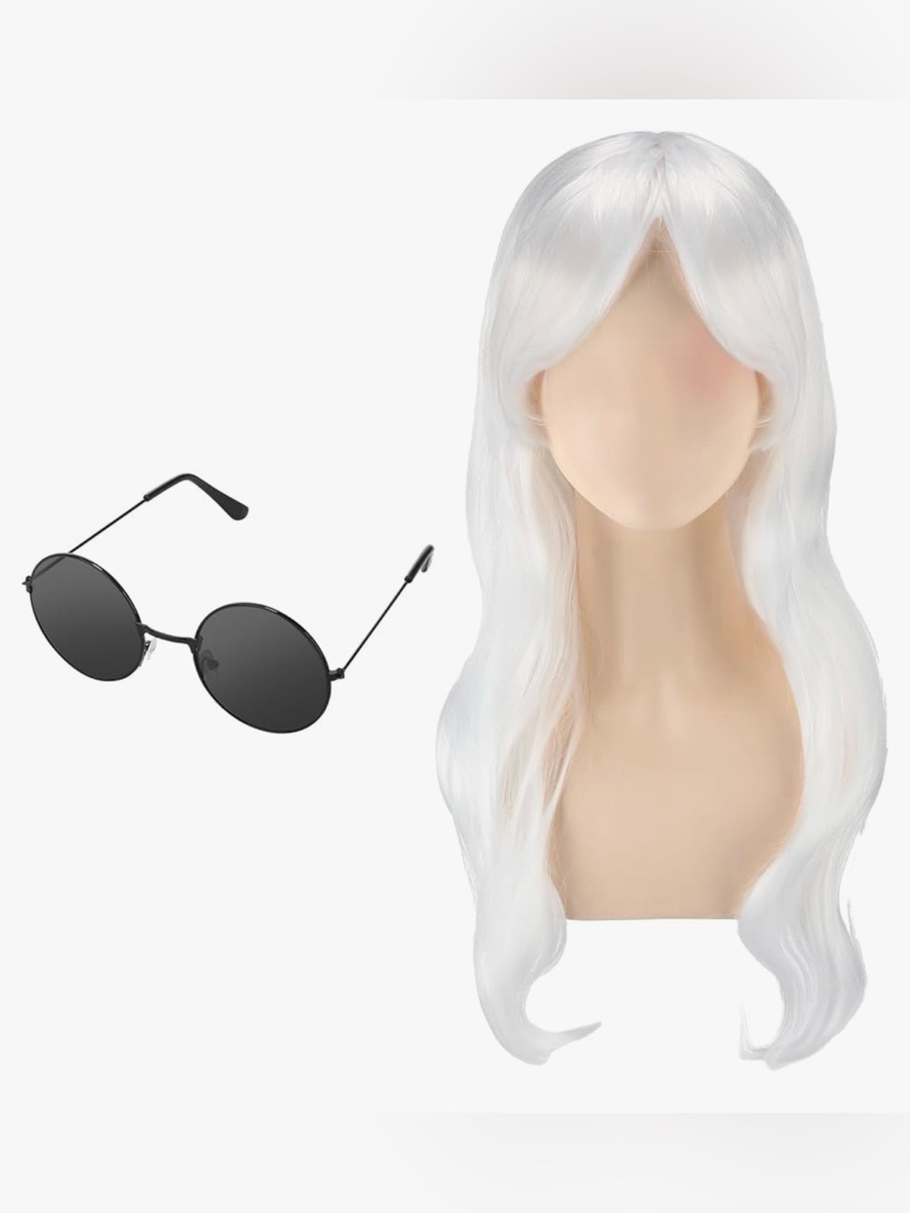 New!  Wig White Long Anime Wig Cosplay for Women Female with Black Glasses